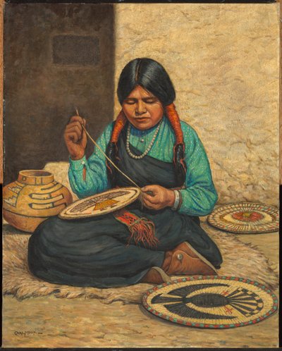 Hopi vrouw weefplaten door Carl Moon