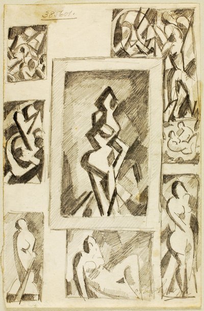 Groep abstracte naakten door Carl Newman
