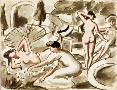 Groep naakte en halfnaakte vrouwen door Carl Newman