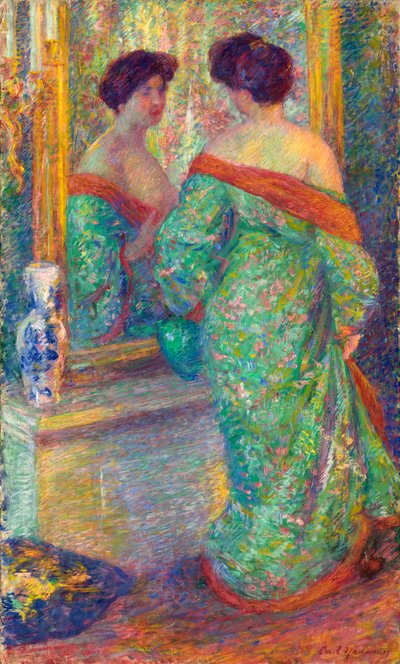 Dame weerspiegeld in spiegel door Carl Newman
