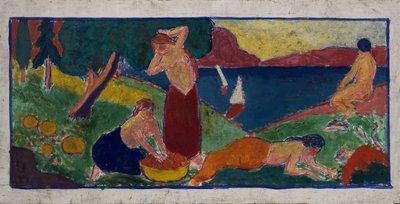 Vrouwen in landschap met blauwe rand, voor 1932 door Carl Newman