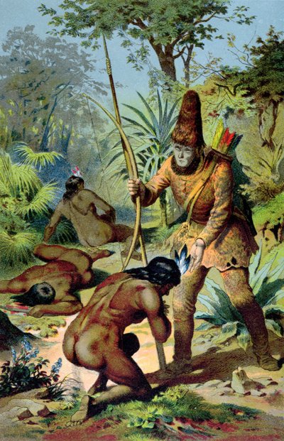Robinson Crusoe en Man Vrijdag, c.1880 door Carl Offterdinger