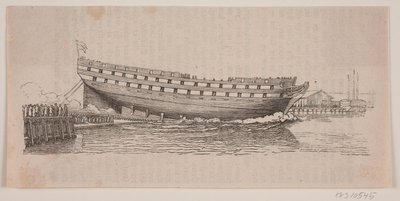 Een linieschip wordt te water gelaten door Carl Peter Theodor Rothweiler
