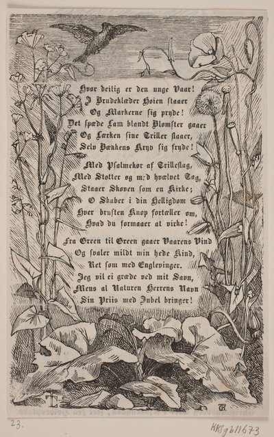 Omlijsting met een leeuwerik en bloemen door Carl Peter Theodor Rothweiler