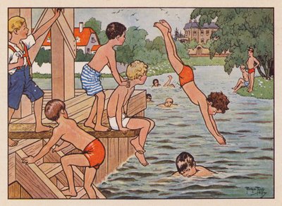 Jongens zwemmen en duiken door Carl Robert Arthur Thiele