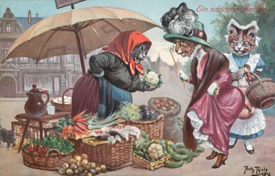 Humoristische kattenkaart door Carl Robert Arthur Thiele