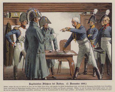 Veldmaarschalk Blucher geeft zich over aan de Fransen bij Katekau, 7 november 1806 door Carl Röchling