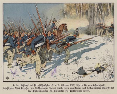 Pruisische infanterie valt aan bij de Slag bij Eylau, 7-8 februari 1807 door Carl Röchling