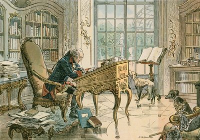 Frederik de Grote (1712-1786) in zijn studeerkamer door Carl Rohling