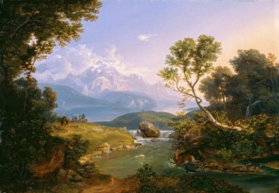 Hertenjacht bij Hintersee bij Berchtesgaden door Carl Rottmann