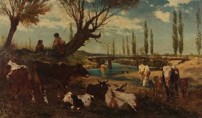 Kudde koeien aan het water door Carl Rudolf Huber