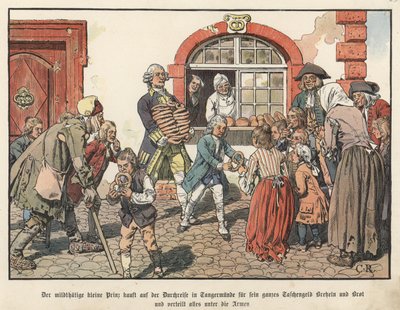 Kroonprins Frederik van Pruisen geeft brood aan de armen door Carl Röchling
