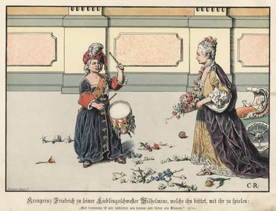 Kroonprins Frederik van Pruisen met zijn zus, Wilhelmina door Carl Röchling