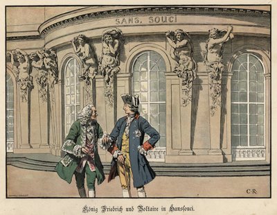Frederik de Grote en Voltaire in Sanssouci door Carl Röchling