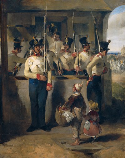 De schildwacht, roepend naar het geweer ("Geweer eruit!") door Carl Schindler