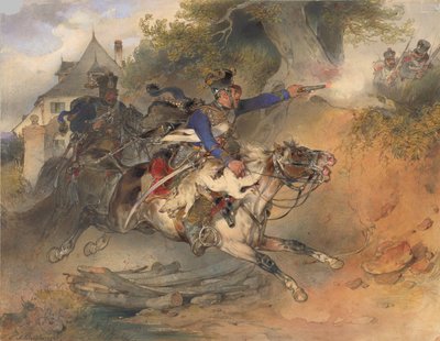 De fouragerende huzaar door Carl Schindler