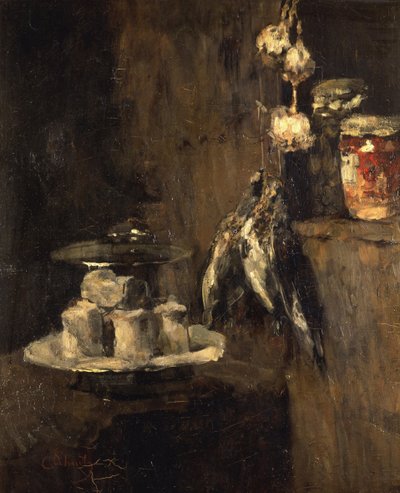 Stilleven met patrijzen en kaas, na 1884 door Carl Schuch