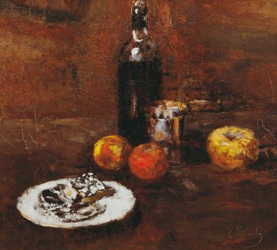 Stilleven met Drie Appels en Kaas in Folie door Carl Schuch