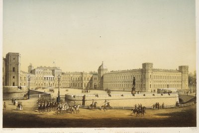 Uitzicht op het hoofdgebouw van het Gatchina-paleis, midden 19e eeuw door Carl Schulz