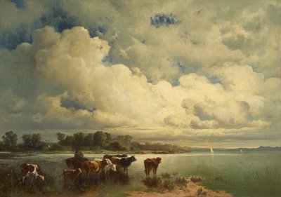 Waterlandschap met koeien door Carl Schweninger d. Ä.