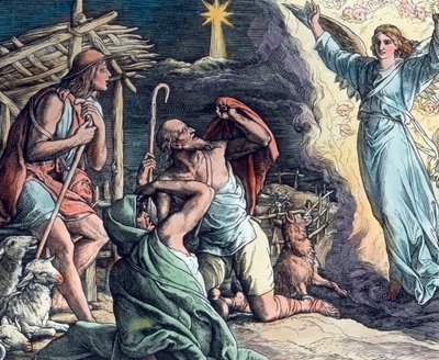 Boodschap van de Engel. Illustratie door Duitse schilder Julius Schnorr von Carolsfeld door Carl Simon