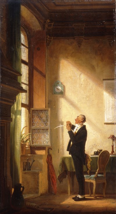 Een schrijver die zijn pen scherpt door Carl Spitzweg