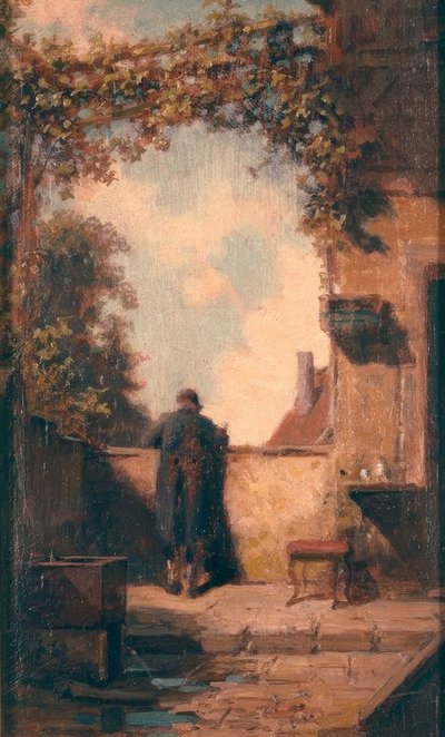 Oude heer op het terras door Carl Spitzweg