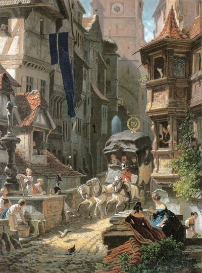 Aankomst van de postkoets door Carl Spitzweg
