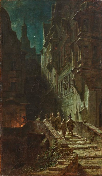 Menigte bewakingsnacht ronde door Carl Spitzweg