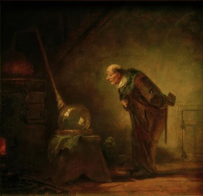 De alchemist met boek in de linkerhand door Carl Spitzweg