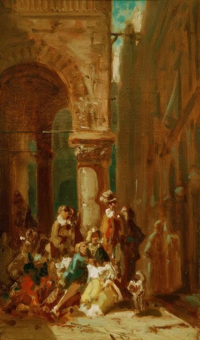 Rondtrekkend Volk: Acteurs bij de Loggia dei Lanzi in Florence door Carl Spitzweg