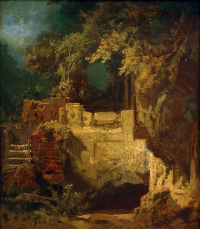 Vioolspelende kluizenaar in rotskluis door Carl Spitzweg