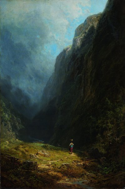 In de Alpen Hoge Vallei Landschap met Mt. Wendelstein, c. 1871 door Carl Spitzweg