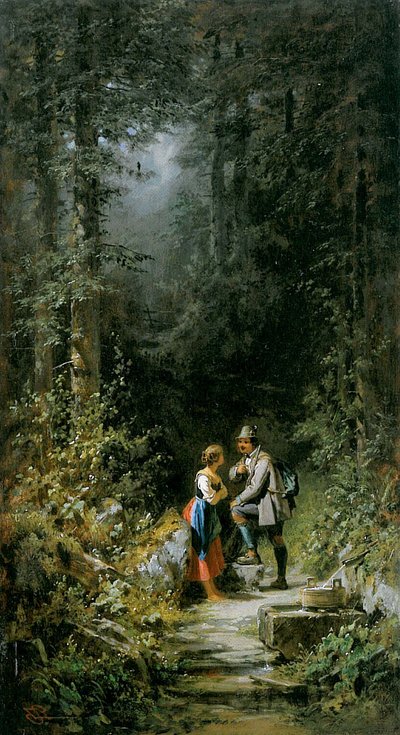 Jager en herderin bij de bosbron door Carl Spitzweg