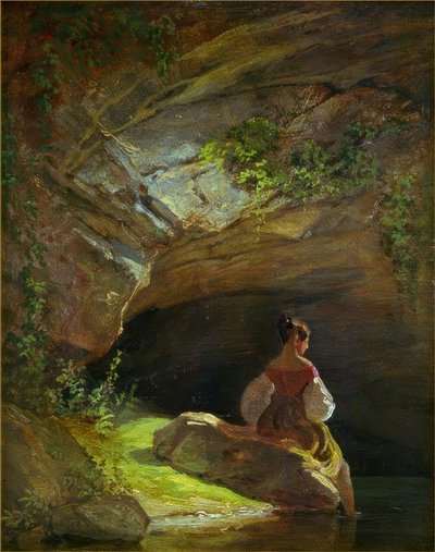 Meisje voor de grot door Carl Spitzweg
