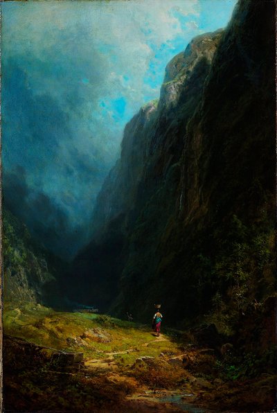 Landschap van de hoge alpenvallei met de Wendelstein (ca. 1871) door Carl Spitzweg