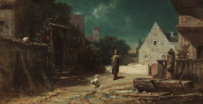 De nachtwaker bij maanlicht, of Hond en kat, ca. 1870 door Carl Spitzweg
