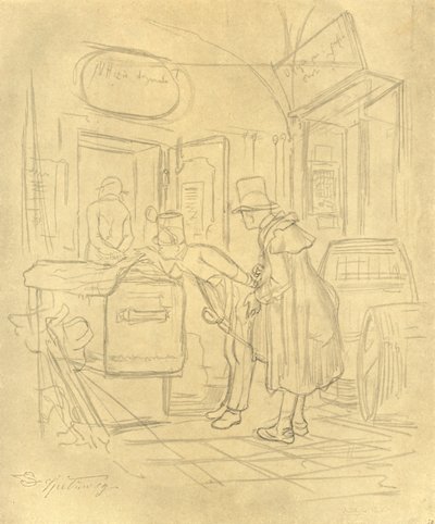 Zollvisitation I, midden-late 19e eeuw, ca. 1924 door Carl Spitzweg