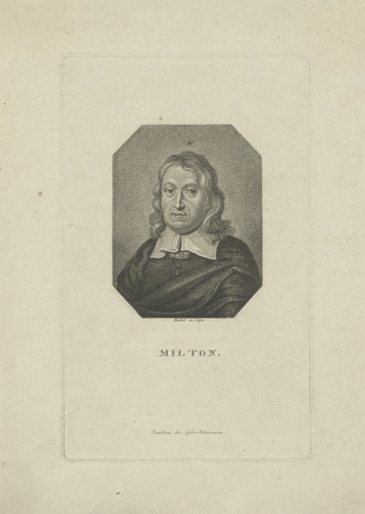 Portret van de dichter John Milton door Carl Traugott Riedel