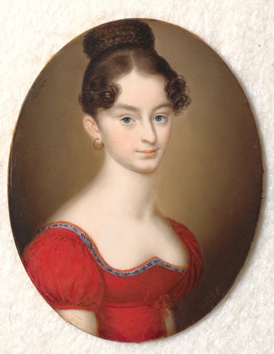 Portret van een onbekende dame in een rode jurk door Carl Viertel