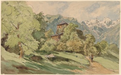 Het Kasteel van Bürglen met de Alpen op de Achtergrond door Carl Wagner
