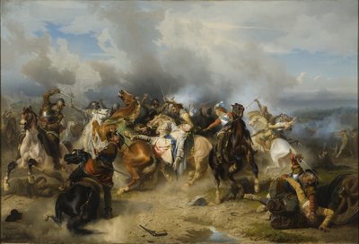 De dood van koning Gustav II Adolf van Zweden in de Slag bij Luetzen op 6 november 1632 door Carl Wahlbom