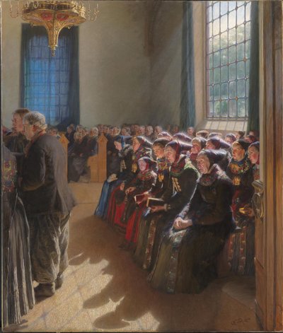 Tijdens de Kerkdienst in een Kerk op Amager door Carl Wentorf