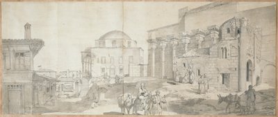 De Hadrianus-bibliotheek en de grote moskee in Athene door Carl Wilhelm Freiherr von Heideck