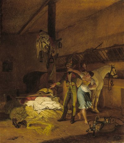 Een Chevauxleger flirt met een dienstmeisje door Carl Wilhelm Freiherr von Heideck