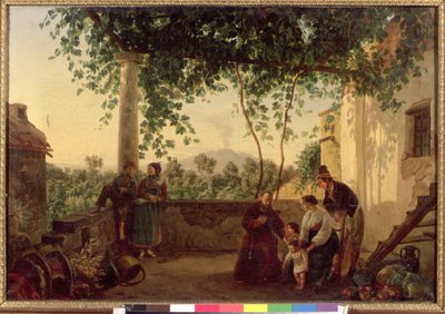 Terras van een Huis nabij Napels met Uitzicht op de Vesuvius, 1833 door Carl Wilhelm Goetzloff