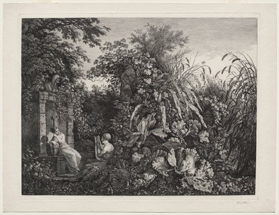 Jongeling die een Lier speelt voor een Meisje bij een Fontein door Carl Wilhelm I Kolbe