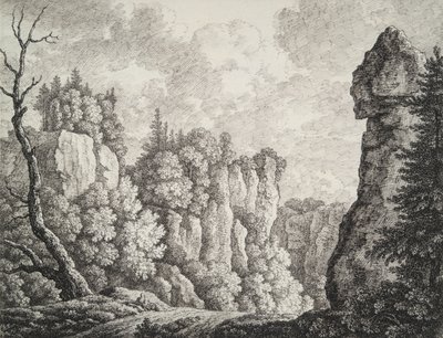 Rotsachtig landschap met een kluizenaar door Carl Wilhelm Kolbe the elder