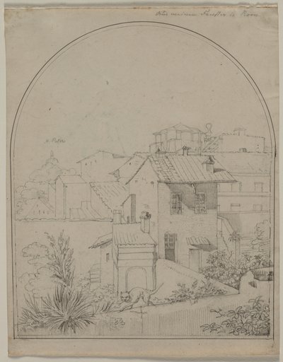 Uitzicht vanuit mijn raam in Rome recto Soldaat in een landschap verso, c. 1817 door Carl Wilhelm Tischbein