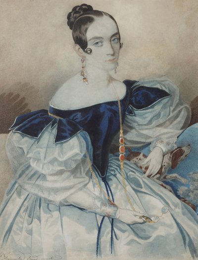 Portret van een dame met een lorgnet, 1830s door Carl von Hampeln